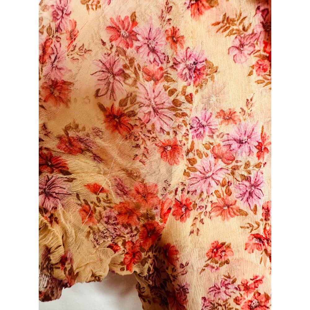 THE KOOPLES Pink Floral Ruffle Hemline Midi Tie Back Floral Frill Dress sz 1 - Picture 13 of 16
